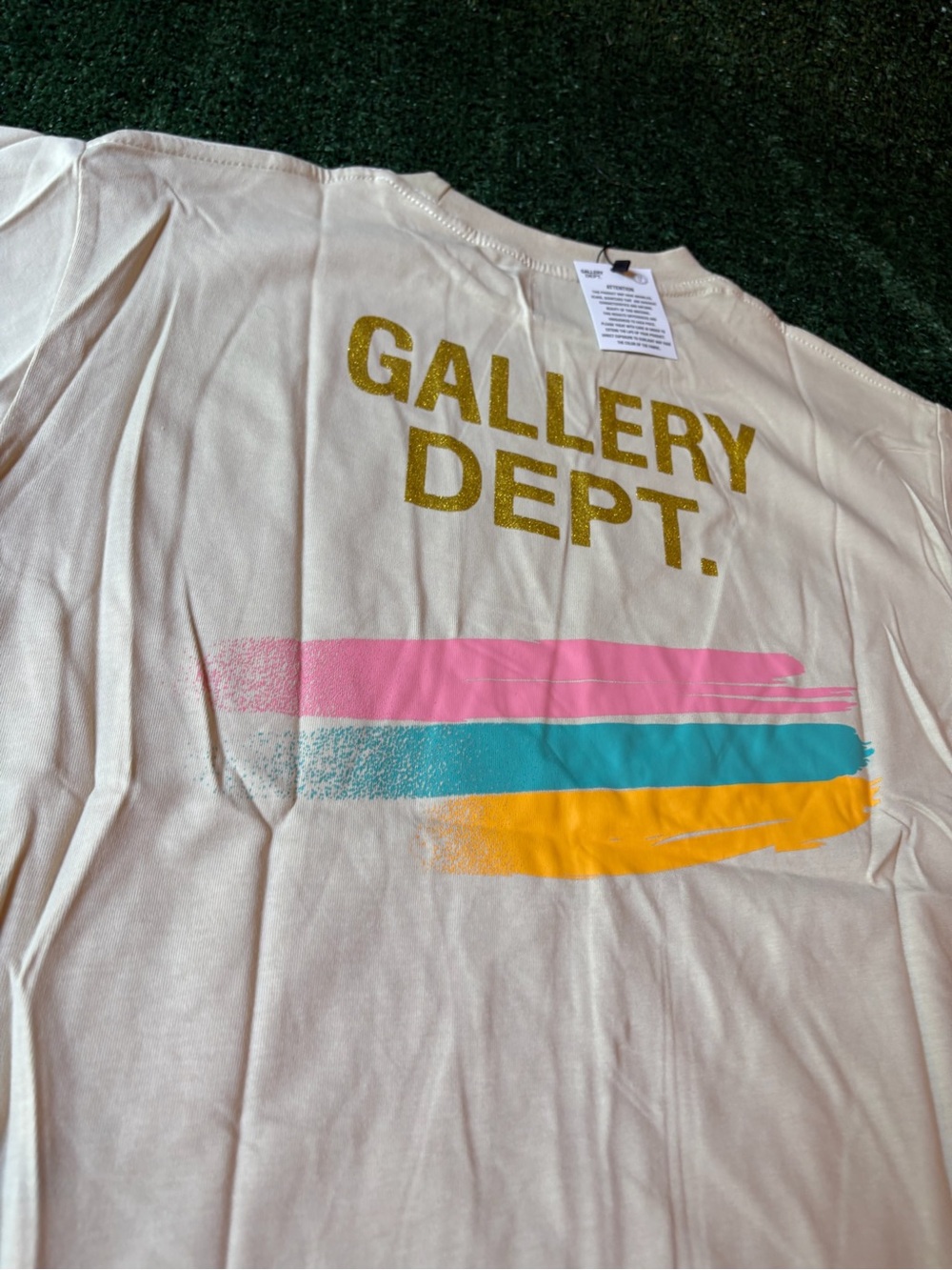 Gallery Dept Cream MIA Graphic Short Sleeve Tee with Multicolor Stripe - Picture 4 of 10